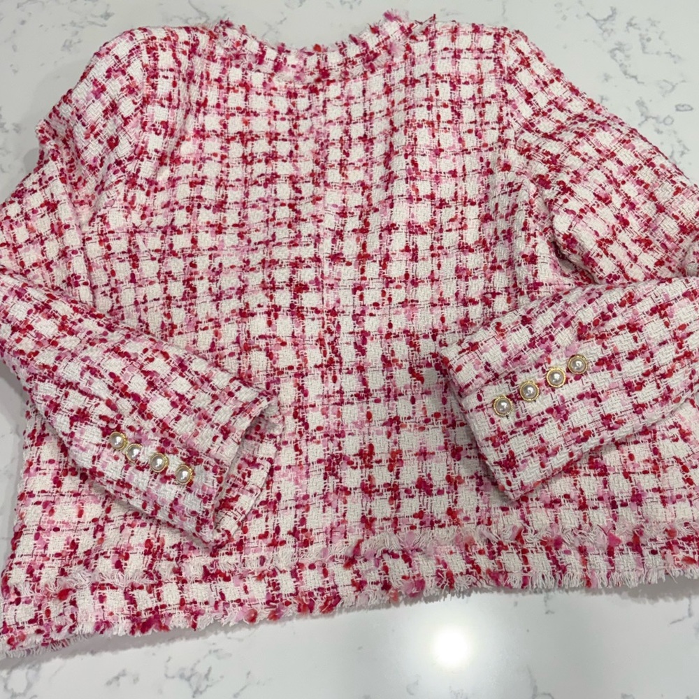 Nanette Lepore Pink and White Tweed Blazer Size 12 - Picture 5 of 5